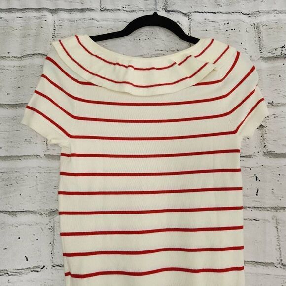 Mod Cloth Women's White Knit Striped Ruffle Short Sleeve Top Size Extra Small - Picture 6 of 10